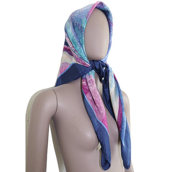 Vintage 80s Print Scarf Retro Abstract Pattern Boho Chic Wrap Summer Shawl Top - Picture 1 of 6